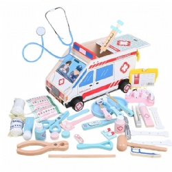 wooden montessori Children's Ambulance Playset