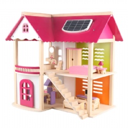 wooden montessori  Pink Kids' Dollhouse Role-Playing Set