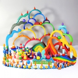 Wooden Rainbow Stacking Building Blocks Games