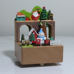 snowman santclaus and train christmas wooden music box