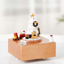 snowing christmas  trees wooden music box