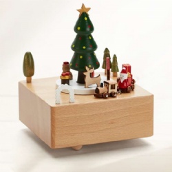 Santa Claus drives to deliver gifts christmas wooden music box