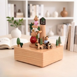 pig climbing trees solid wooden music box